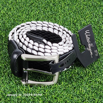 Walter Hagan Golf Belt Mens Small 30''-32'' Stretch Basketweave Black White Buckle