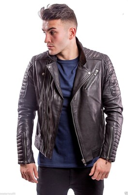 New Style Men's Genuine Lambskin Black Unique Party Wear Leather Jacket-SDM136