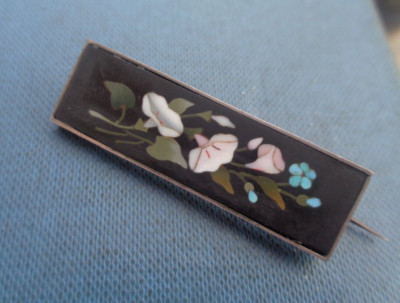 Viktorianisch Attraktive Silber Mosaik Blumen Brosche - Italienisch Pietra Dura