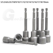 Non-Magnetic Nut Driver 100mm Long Socket Set Impact Drill Bits 1/4" Hex 5-19mm