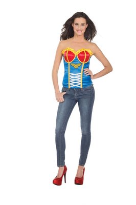 Corsetto Costume Wonder Woman Per Adulti – Ufficiale DC Comics – Raso Rosso E Blu Con Dettagli Oro – Include Ferretti E Stringhe