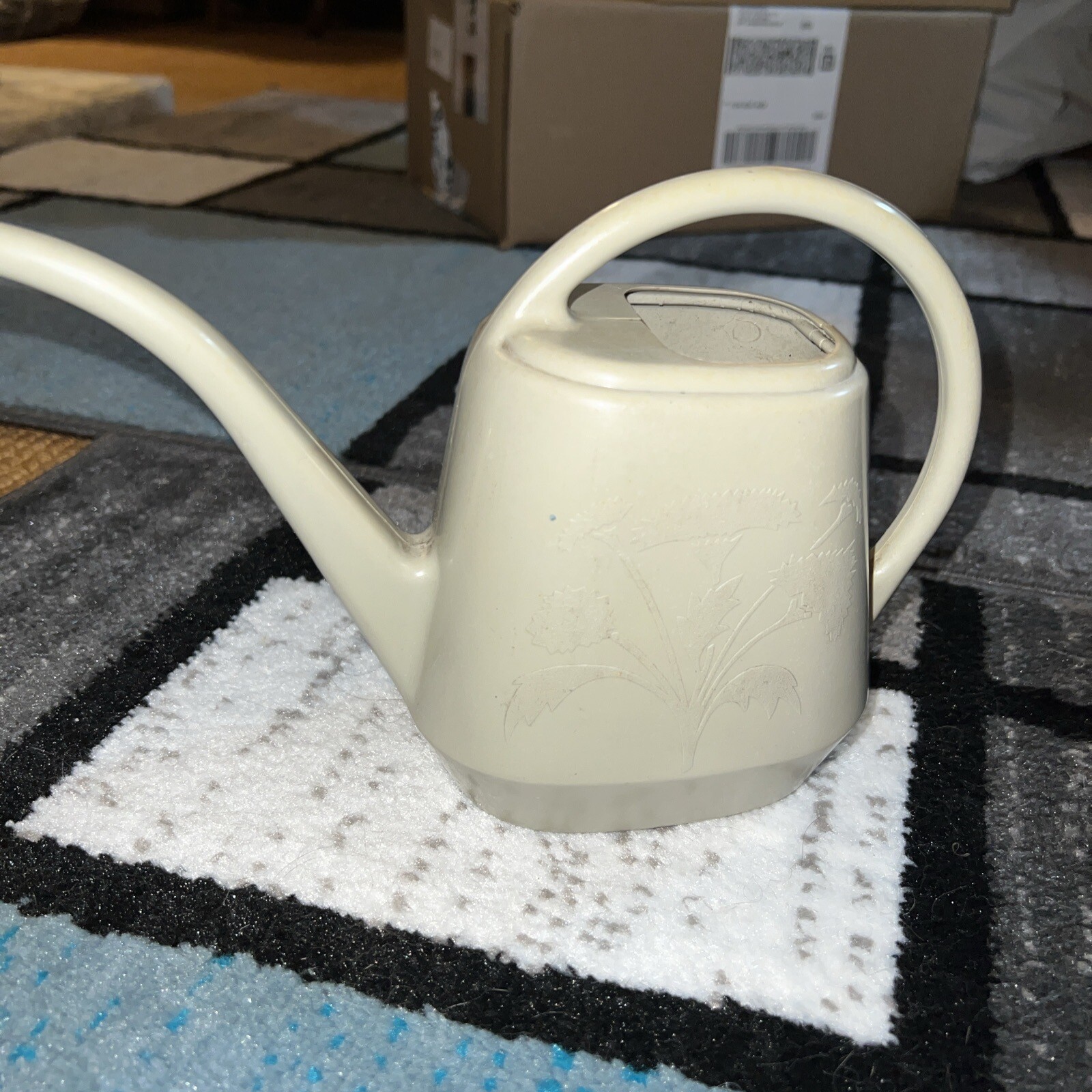 Vintage Garden Scene Small Watering Can Indoor Outdoor Granular Plastic