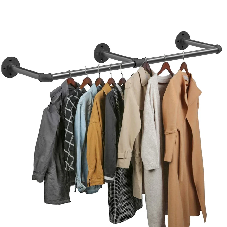 Heavy Duty Hanging Clothes Rack Wall Mounted Hanging Rod Detachable Load 66 lbs - Image 3 of 4