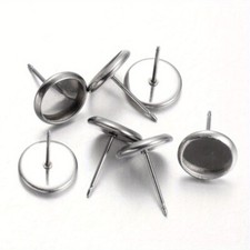 50pcs Tarnish Resistant Flat Round Stainless Steel Stud Earring Settings