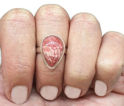 Rhodochrosite Ring, Size 6.5, Pear Shaped, Sterling Silver, Rosa Del Inca Gem
