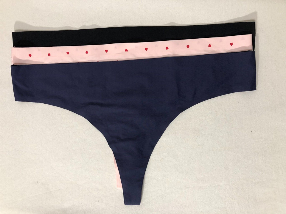 3 Pair Honeydew Thong Underwear M Tagless Panties Black Blue Pink