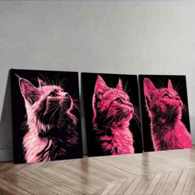 3pcs Vector illustration, cat Wall Art Canvas Framed 50x70cm