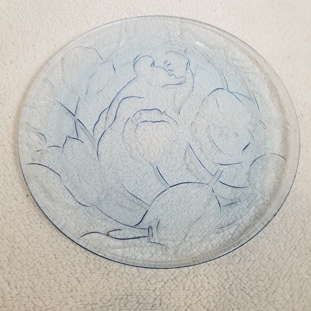 K124 by Kig (Indonesia) Vintage Blue Embossed Tulips  Chop/Serving Plate