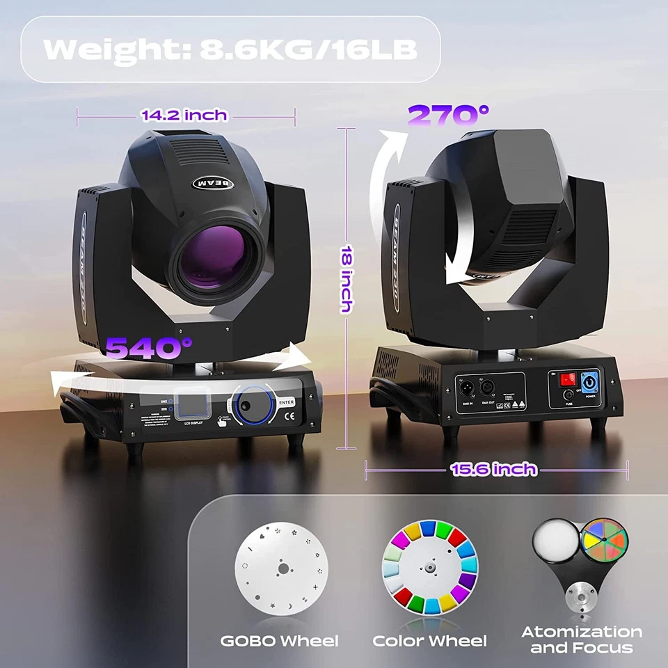 230W 7R Beam Bulb Gobo 8+16 Prism Moving Head DMX LED Stage Light Disco dj Party - Image 4 of 4