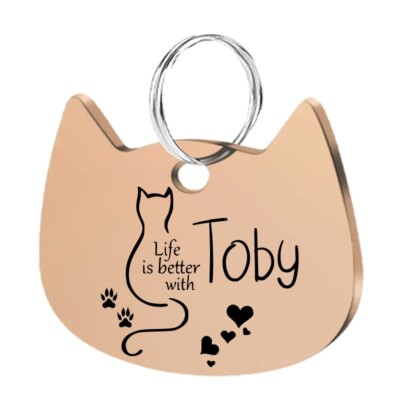 CUSTOM ENGRAVED PERSONALIZED PET TAG ID CAT NAME TAGS DOUBLE SIDE