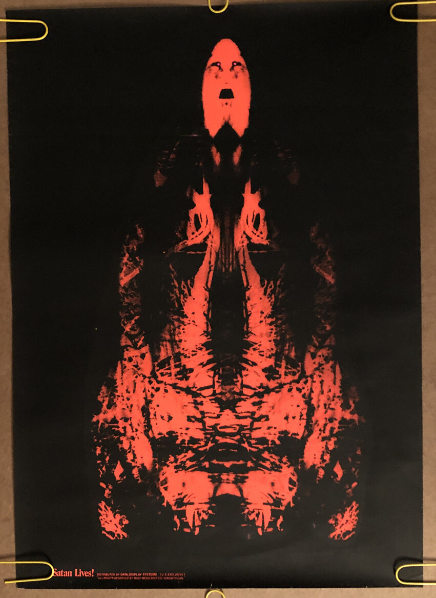 Original Vintage Poster Satan Lives Devil 1970's Black Light Silk