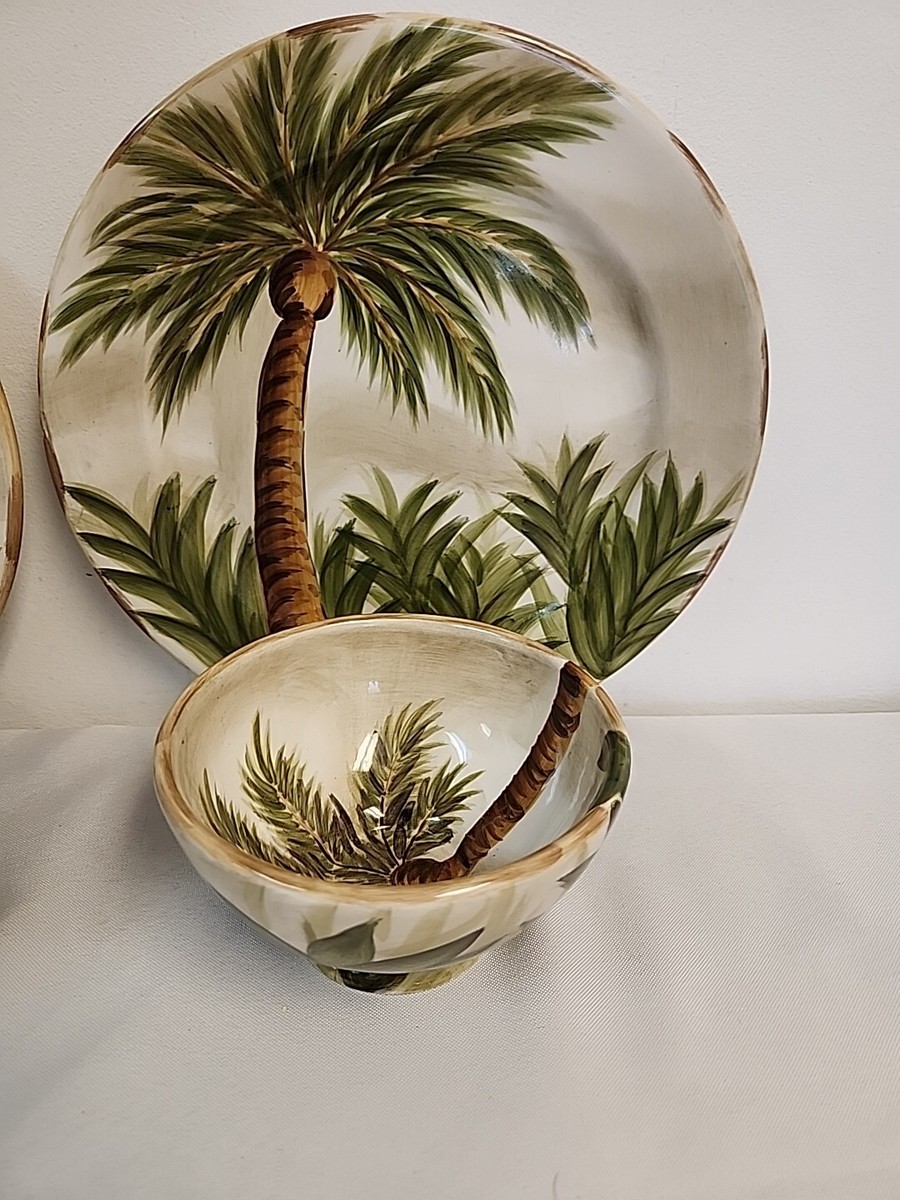 Rare Tabletops Lifestyles Kona PALM TREES Dinner Plates Soup