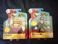 Super Mario Waluigi and Wario 4 Inch Action Figures BUNDLE