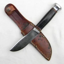 MARBLE'S USA 1920-1923 large-nut WOODCRAFT Hunter-Skinner knife, leather sheath