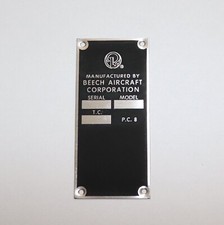 Beech Aircraft Corp Data Plate Beech Aircraft Corp Data Plate