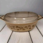 Pyrex Vintage Golden Acorn Oval Casserole Dish #045 2 1/2 Qt with Lid