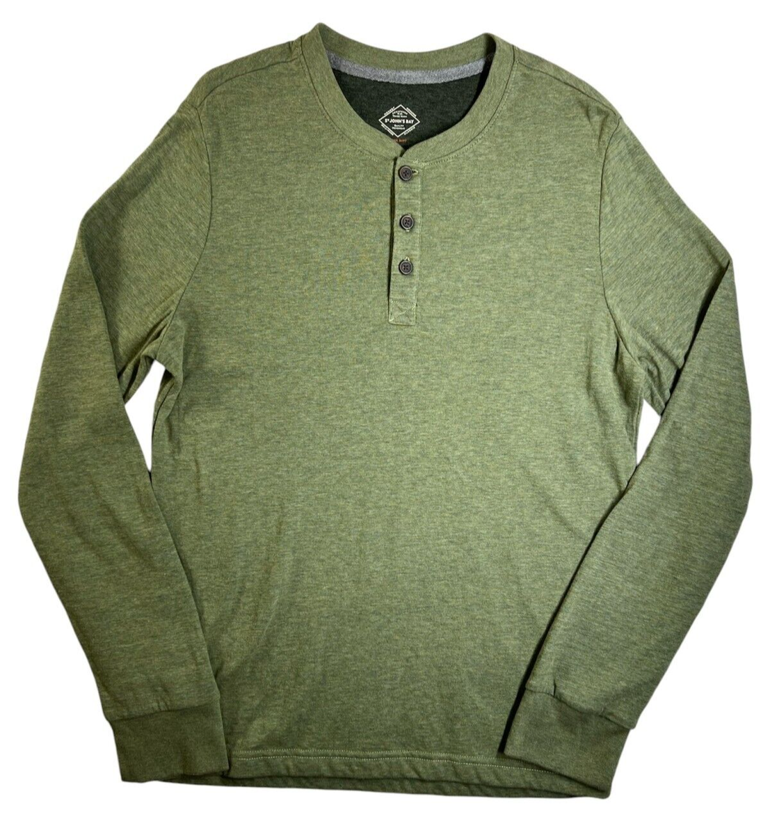St Johns Bay Classic Henley Long Sleeve Shirt Crew Neck Soft Olive Green  SMALL | eBay