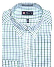 New Chaps Dress Shirt Mens Classic-Fit Wrinkle Free Long Sleeve Green Plaid NWT