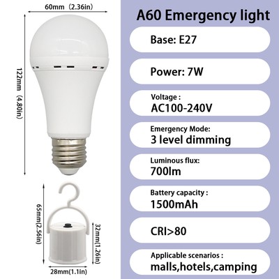 LED Emergency Bulb Rechargeable Light Bulb 7w E27 110V 220V Portable Hanging 3 W