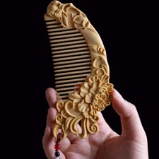 140*65*13mm Peony Flowers ❀ Pattern Hand Carving Boxwood Crafts Gift Comb