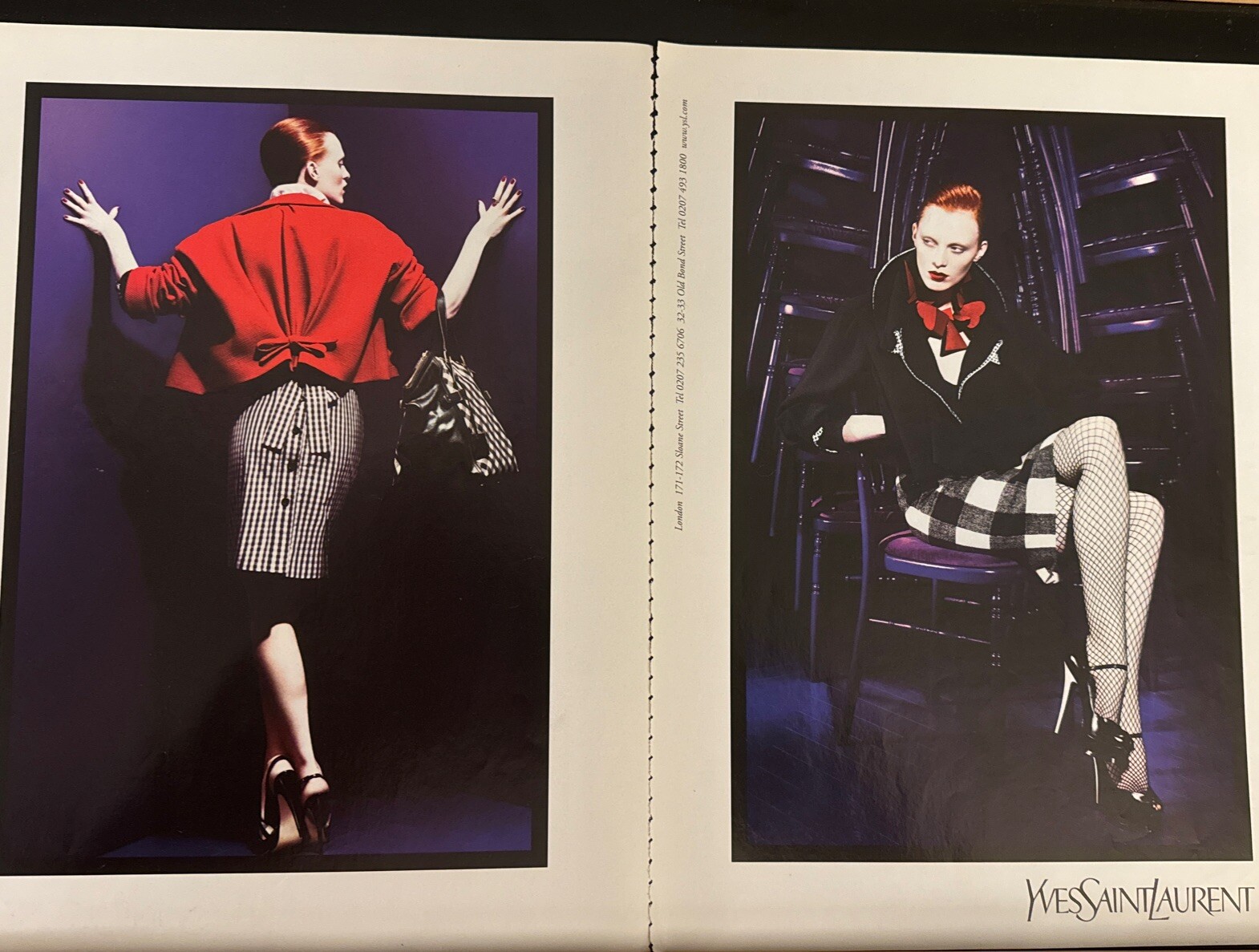Pubblicità stampa vintage 2007 Karen Elson Yves Saint Laurent tacchi alti RARA YSL 2 pagine