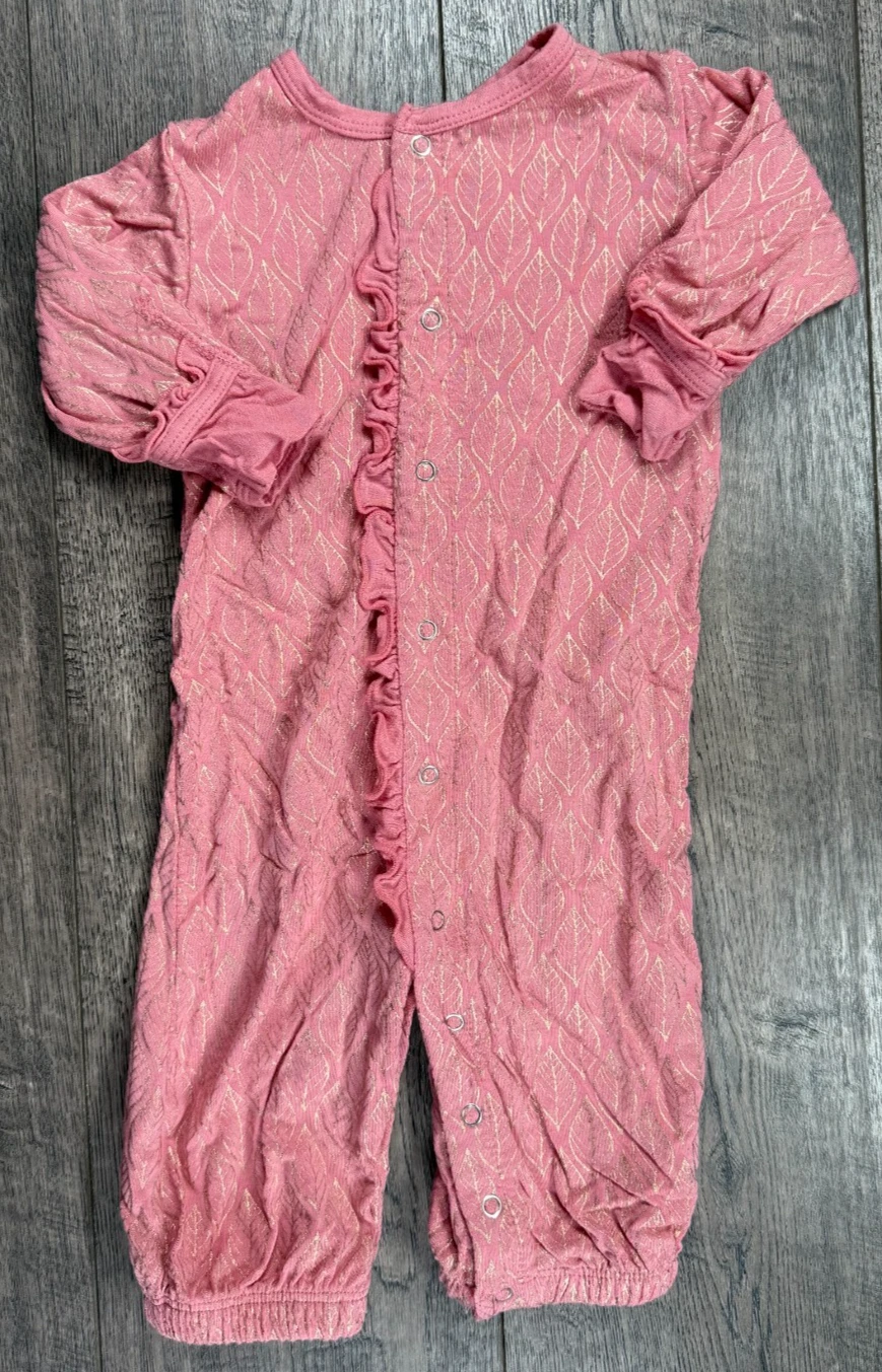 Baby Girl Clothes Kickee Pants 0-3 Month Coral Ruffle Gold Leaf Outfit