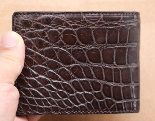 Genuine Alligator Skin Men's Bifold Wallet - Dark Brown, Medium Size, Handmade In Vietnam