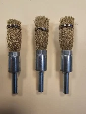end brush brass coated steel .008' 3/8''-1/2'' dx 1.25''bp x 2.75'' long 3 each