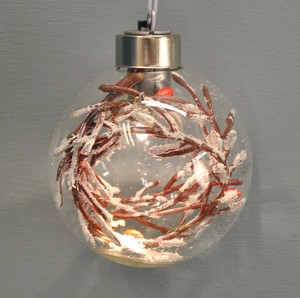Led Clear Glass Christmas Bauble With Berries Hanging Glass Tree