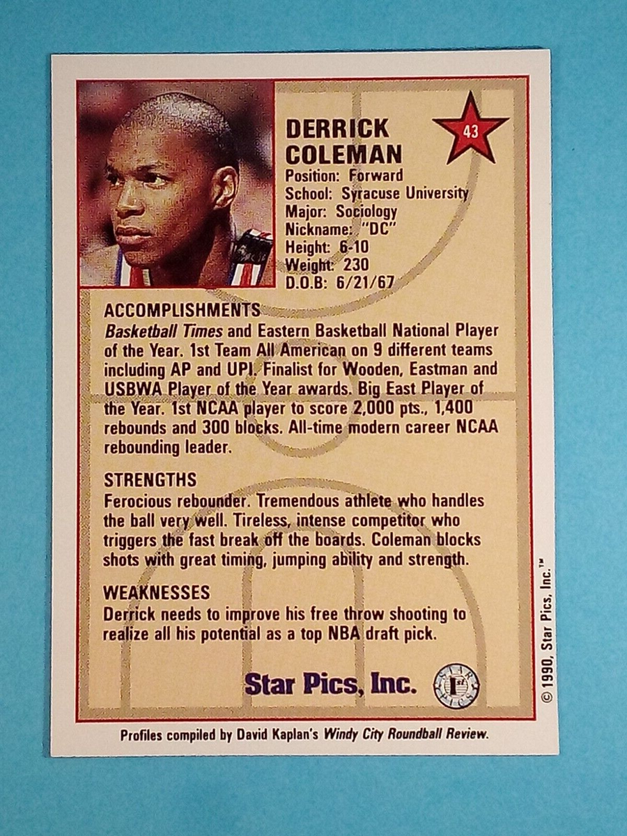 1990 Star Pics Derrick Coleman Syracuse #43 🏀 | eBay