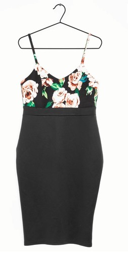 Neu AX PARIS schwarz & bunt Blumendruck Colour Block Midikleid Größe 14