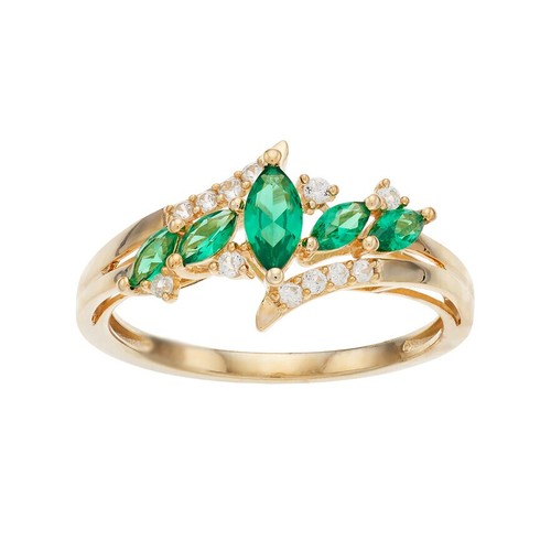 2.1ct Lab-Created Emerald Bypass Solitaire Accented Ring 14k Yellow Gold Plated