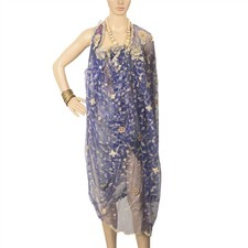 Sanskriti Vintage Dupatta Net Mesh Blue Wedding Hand Beaded Zardozi Sequin Stole