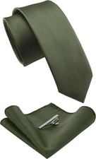 2.4 Olive Green Skinny Tie and Pocket Square with Tie Clip Sets for Men 42
