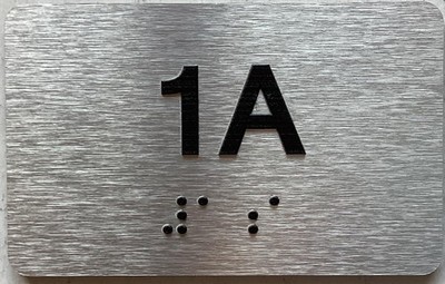 APT NUMBER 1A SIGN/UNIT NUMBER SIGN WITH GRADE 2 BRAILLE (4X 2.5,SILVER)-S