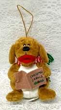 Kurt S. Adler Carolin Critter Christmas Singing Dog Plush Ornaments 5” WORKS!