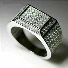 Mens Pinky Ring For Chritsmas 14k White Gold Iced Out Cluster Lab Grown Diamond