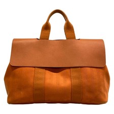 HERMES Valparaiso MM Orange Toile chevron Leather Handbag