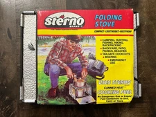 New Vintage STERNO Folding Stove/Canned Heat/Cooking/Camping/Backpacking Stove