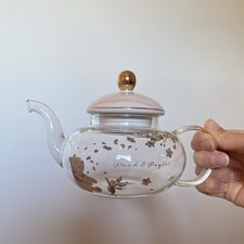 Disney Pooh & Piglet Glass Teapot Set Clear/Pink Lid Gold Knob Handle