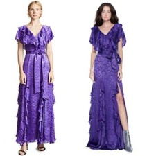 Alice + Olivia Tessa Floral Ruffle Silk-blend Dress NWT in Purple Size 8