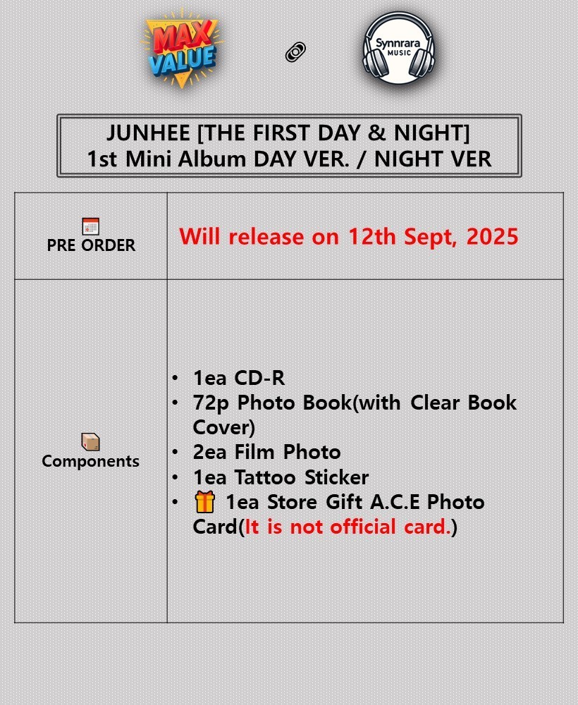 JUNHEE [THE FIRST DAY & NIGHT] 1st Mini Album CD+Photo Book+2 Film