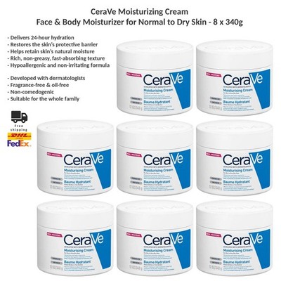 CeraVe Feuchtigkeitscreme Gesicht & Körper Pflegecreme für Trockene Haut 8x340g