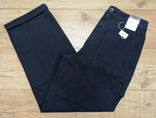 M S Stretch Cotton BLACK High Elastic Waist Straight CARPENTER TROUSERS UK 16