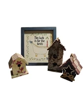 Bird Bath House Decor Sign And 3 Bird Houses