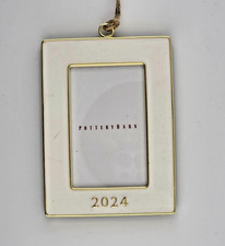 NWT Pottery Barn Dated Christmas 2024 Ornament White Enamel Rectangle Frame NIB