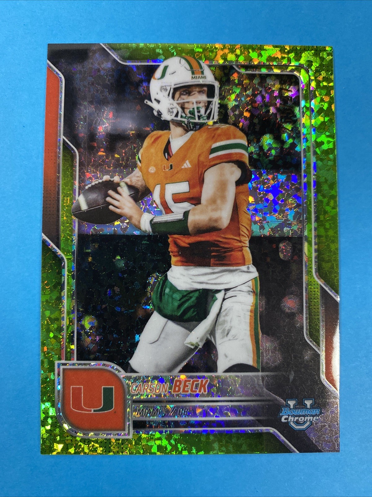 2025 Bowman Chrome U Football Lime Green Refractor Carson Beck #138 Miami /275