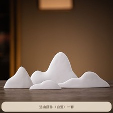 Chinese White Ceramic Mountain Sculpture Zen Decor For Home Office Entryway