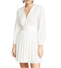 ZIMMERMANN Size 2 / AU 12 / US 8 Plisse Dot V Neck Mini Dress White Wedding