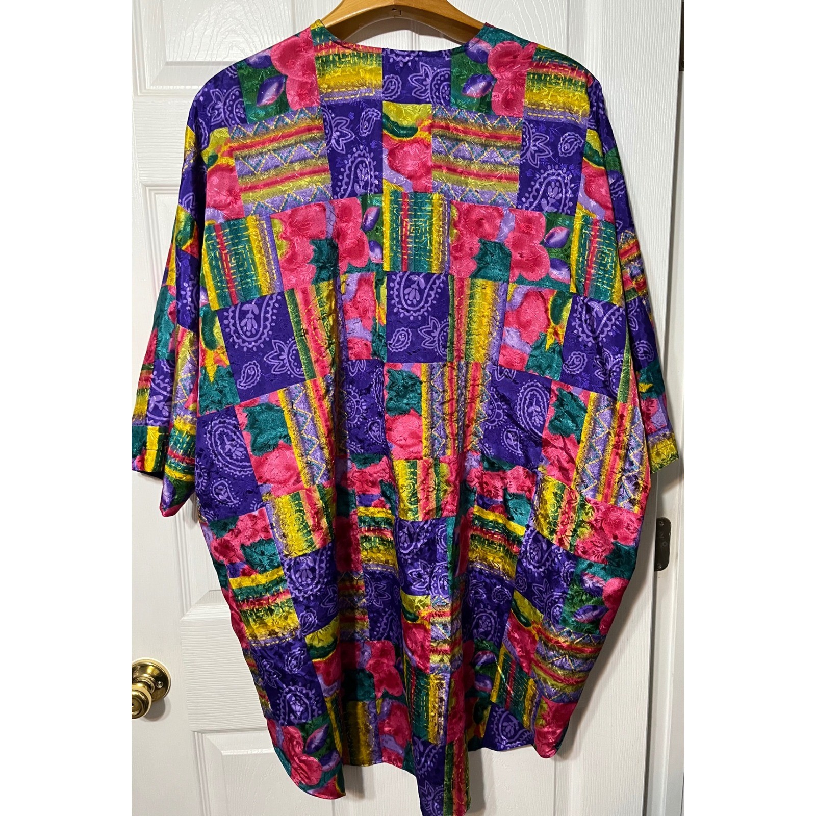 Vtg Simply Basic Colorful Patchwork Print Kimono … - image 4